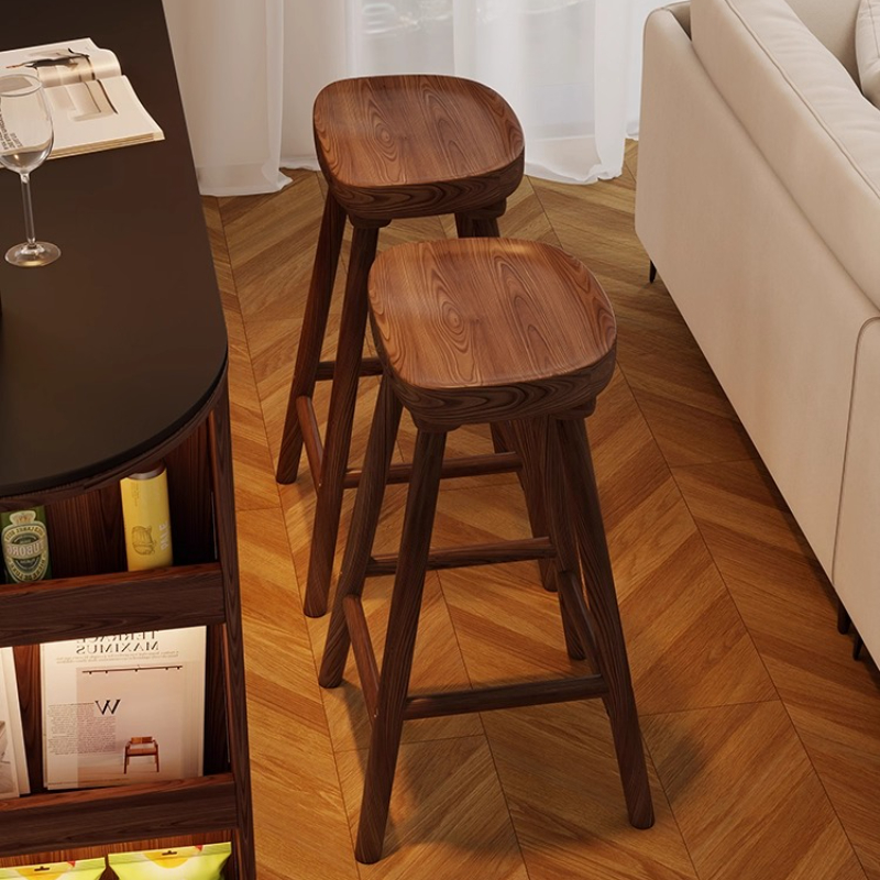 Home Bar Seating - كرسي بار منحني من الخشب الصلب،
