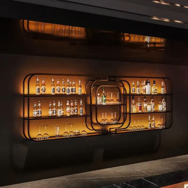 Home Bar And Counter - رف نبيذ بسيط من الحديد المطاوع